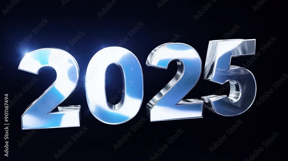 Reflective 3D '2025' Text Animation with Metallic Effects