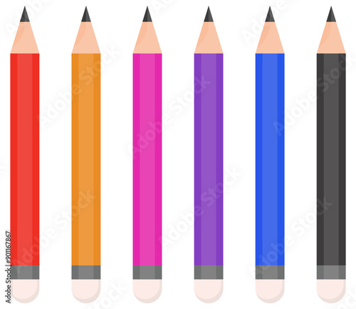 School color pencil vector set design isolated on white background.