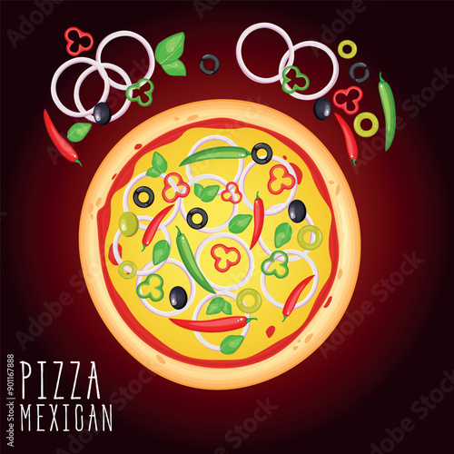 Pizza vector image. Fast food concept. Food for cafe and restaurant. Element for your website design, banners and advertising. Dough, cheese, sauce