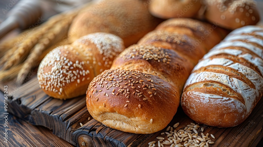 Artisan loaves and grains on a weathered surface - charmingly rustic. Artisan loaves and grains on a weathered surface - charmingly rustic.