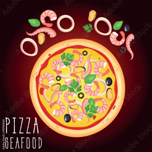 Pizza vector image. Fast food concept. Food for cafe and restaurant. Element for your website design, banners and advertising. Dough, cheese, sauce
