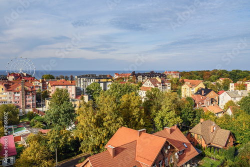 Obraz na płótnie Aerial view city Zelenogradsk from observation deck of Water Tower. Russia w salonie