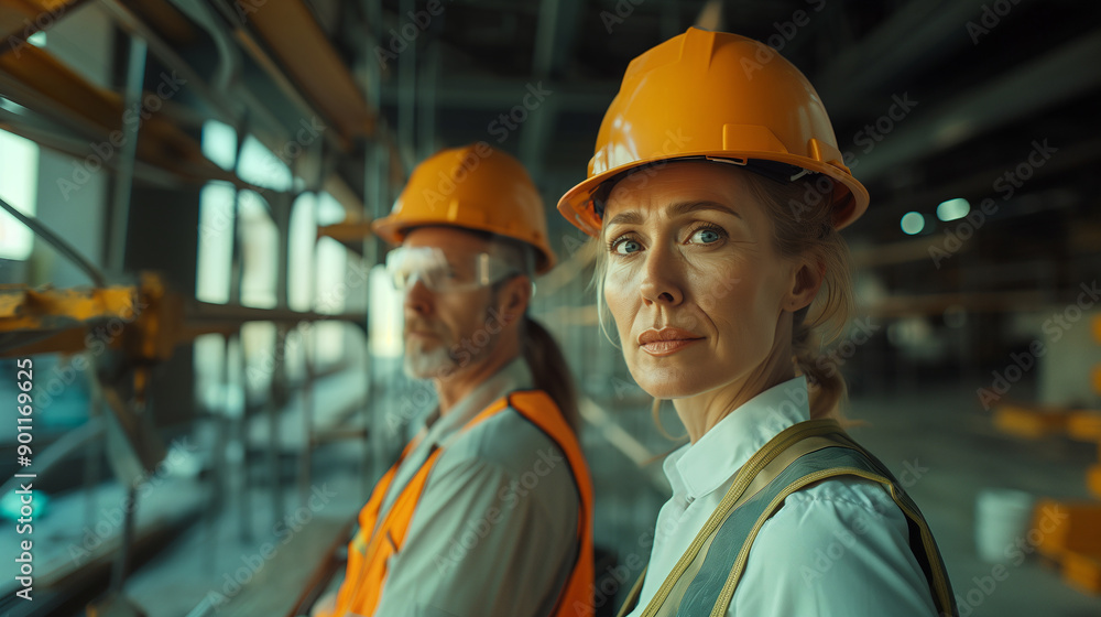 Construction Site Portrait of a Man and Woman Engineer Construction Site Portrait of a Man and Woman Engineer