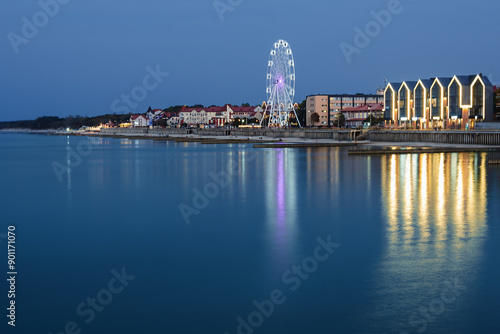 Obraz na płótnie Night view of promenade of resort town of Zelenogradsk on the coast of Baltic sea. Russia w salonie