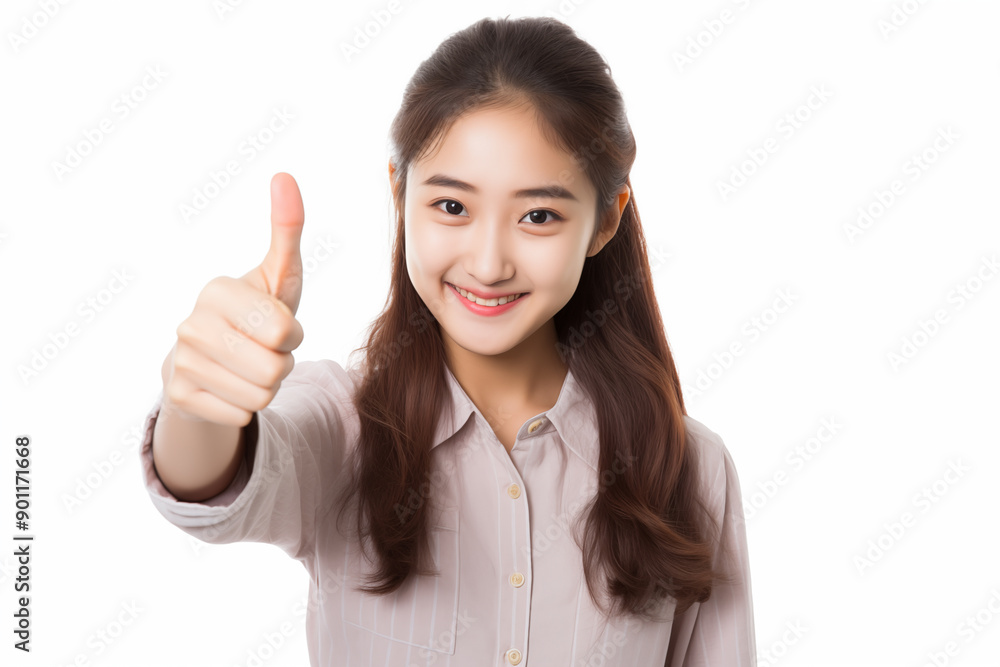 Teen pretty Japanese girl over isolated white background with thumb up Teen pretty Japanese girl over isolated white background with thumb up