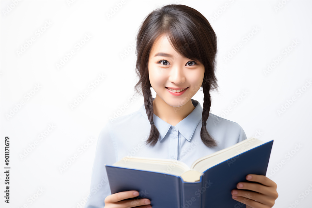 Teen pretty Japanese girl over isolated white background holding a book Teen pretty Japanese girl over isolated white background holding a book