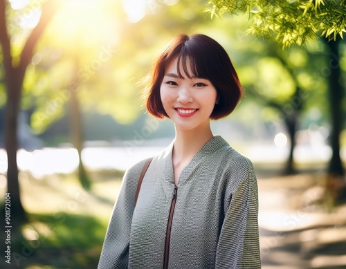 自然の中の笑顔の女性