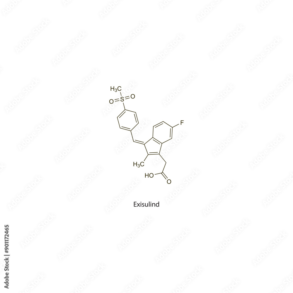 Naklejka premium Exisulind flat skeletal molecular structure Antineoplastic drug used in cancer treatment. Vector illustration scientific diagram.