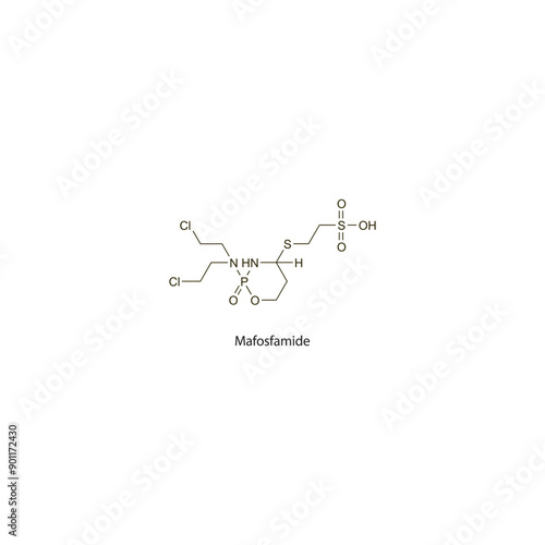 Mafosfamide flat skeletal molecular structure Antineoplastic drug used in cancer treatment. Vector illustration scientific diagram.