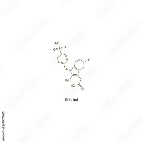 Exisulind flat skeletal molecular structure Antineoplastic drug used in cancer treatment. Vector illustration scientific diagram.