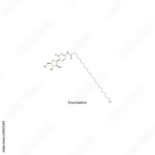 Enocitabine flat skeletal molecular structure Antineoplastic drug used in cancer treatment. Vector illustration scientific diagram.