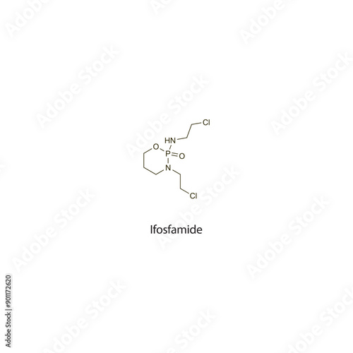 Ifosfamide flat skeletal molecular structure Antineoplastic drug used in cancer treatment. Vector illustration scientific diagram.