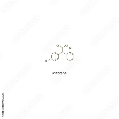 Mitotane flat skeletal molecular structure Antineoplastic drug used in cancer treatment. Vector illustration scientific diagram.