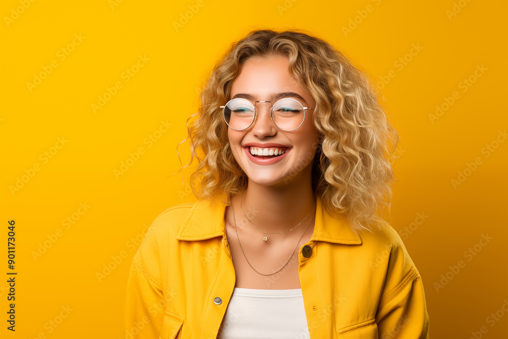 Obraz premium Young pretty blonde girl over isolated colorful background with glasses