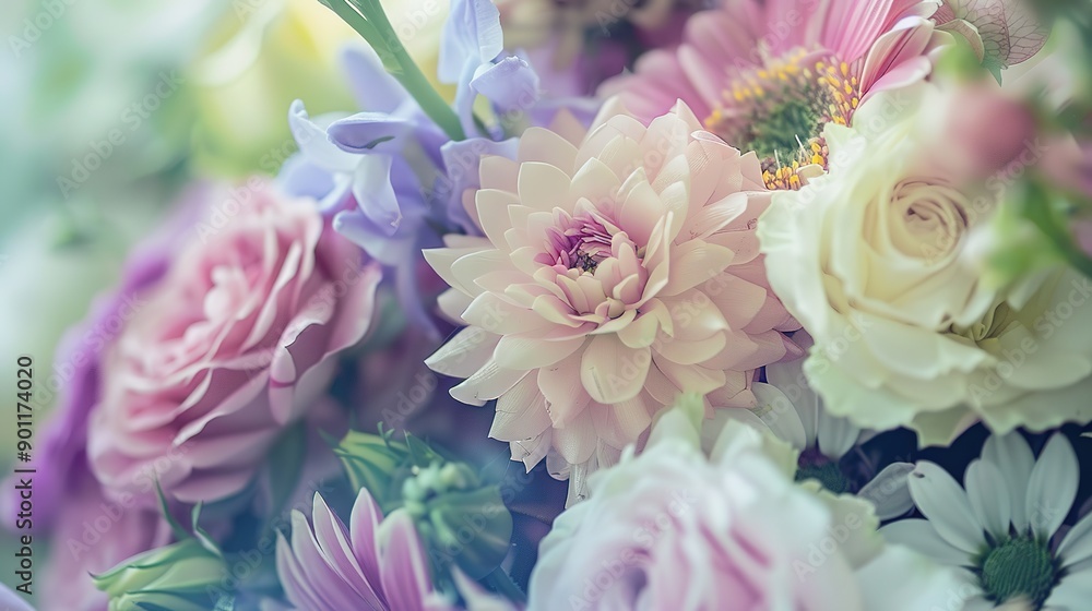 Fototapeta premium Flowers in Pastel Colors: Soft and Elegant Floral Arrangement