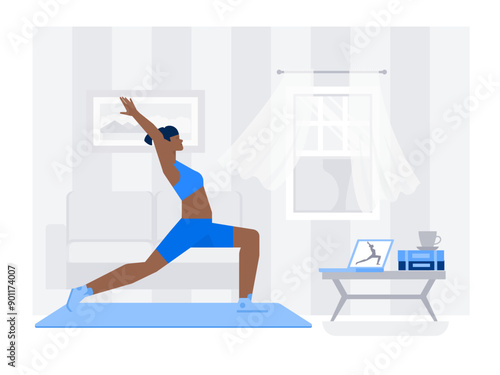 Woman doing at-home yoga workout with online classes