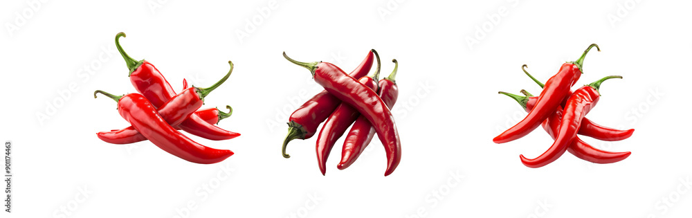 set of vibrant red chili pepper, freshly sliced and isolated against a white background. set of vibrant red chili pepper, freshly sliced and isolated against a white background.