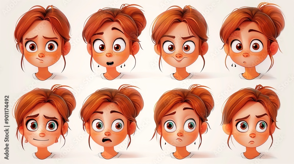 Cute Girl Emoji Sheet with Different Emotions and Dynamic Poses Cute Girl Emoji Sheet with Different Emotions and Dynamic Poses