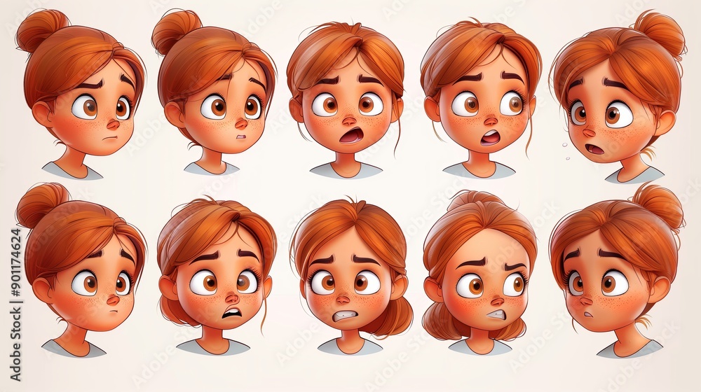 Cute Girl Emoji Sheet with Different Emotions and Dynamic Poses Cute Girl Emoji Sheet with Different Emotions and Dynamic Poses