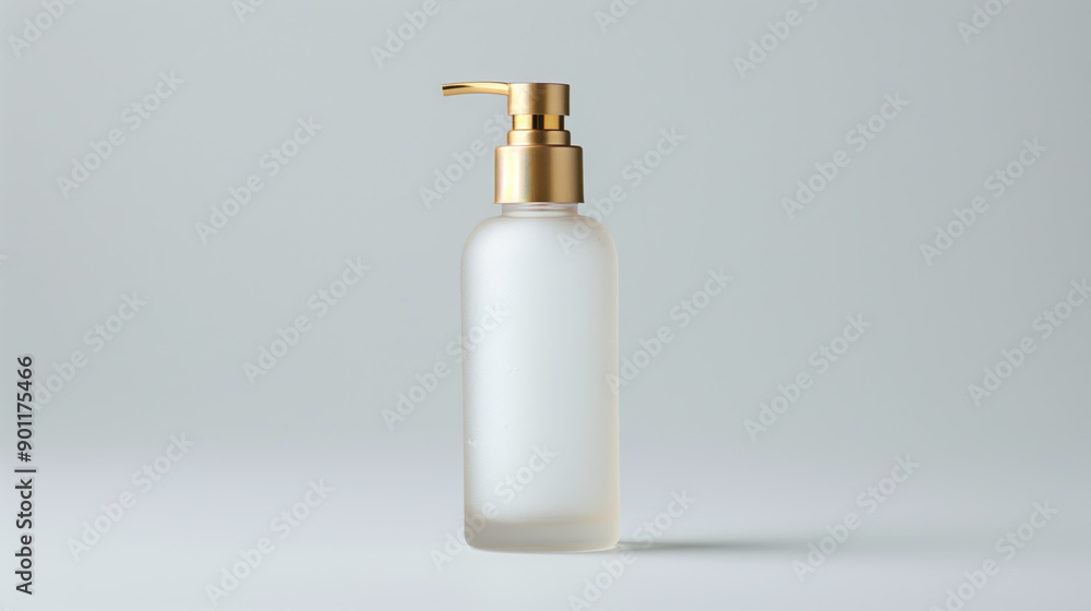 Frosted Glass Cosmetic Bottle with Champagne Metal Cap and Lotion Pump Head 150ml on White Background Frosted Glass Cosmetic Bottle with Champagne Metal Cap and Lotion Pump Head 150ml on White Background
