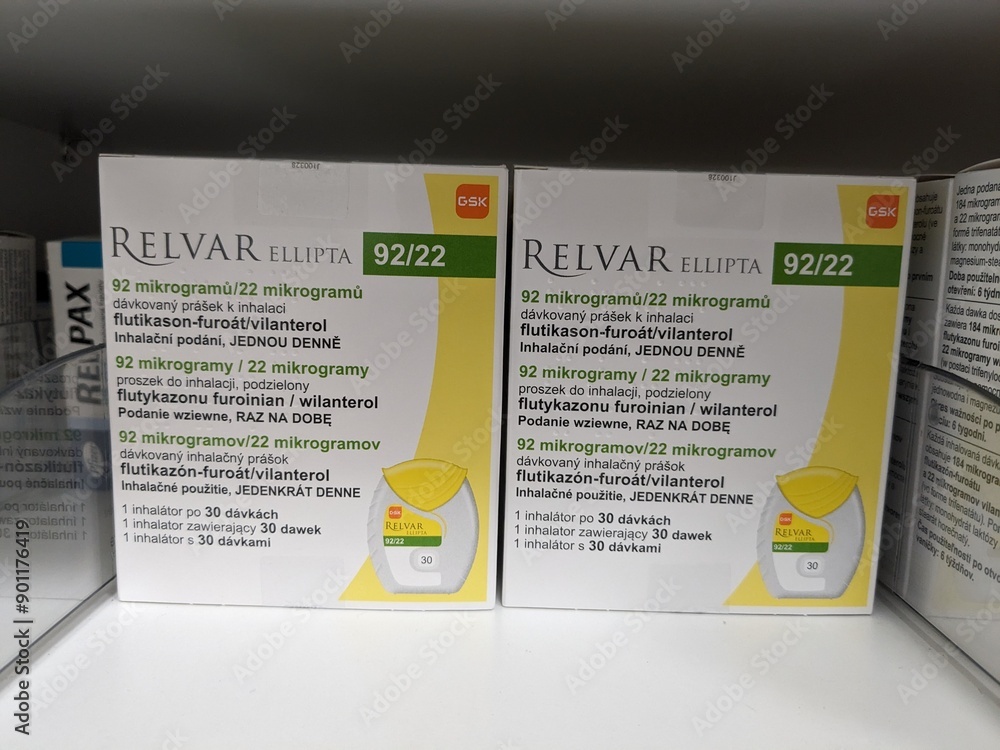 Relavar Prague, Czech Republic - July 9 2024: RELVAR ELLIPTA inhaler with ...