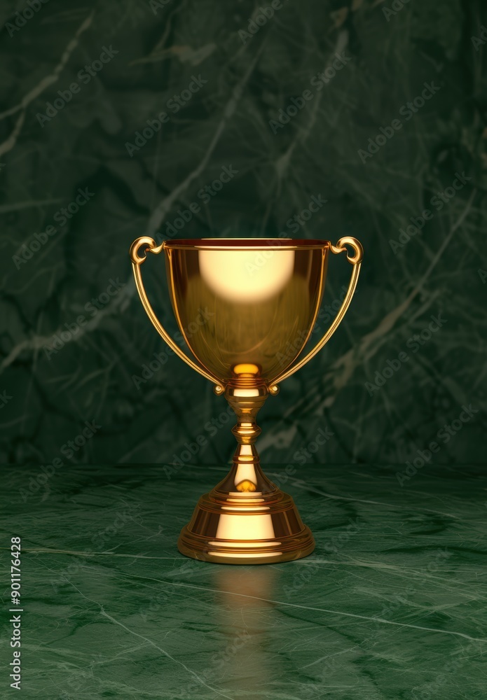 golden trophy cup on dark green marble background golden trophy cup on dark green marble background