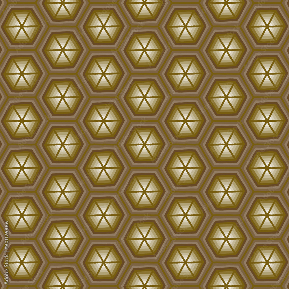 Fototapeta premium 3D brown pattern texture art design hexagon and circle dome modern style sameless repeat for decorate new art deco style. beauty, fashion, geometry, colorful, line, circle, interiors, frame.