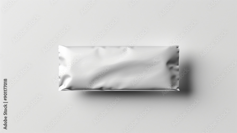 Clean White Foil Wrapper Mockup Displaying Logo in the Center on a Plain White Background with Subtle Shadows Clean White Foil Wrapper Mockup Displaying Logo in the Center on a Plain White Background with Subtle Shadows