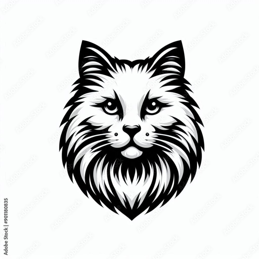 Fototapeta premium Bold black and white depiction of a cat's head, with sharp contrasts enhancing its silhouette. Ai Generative