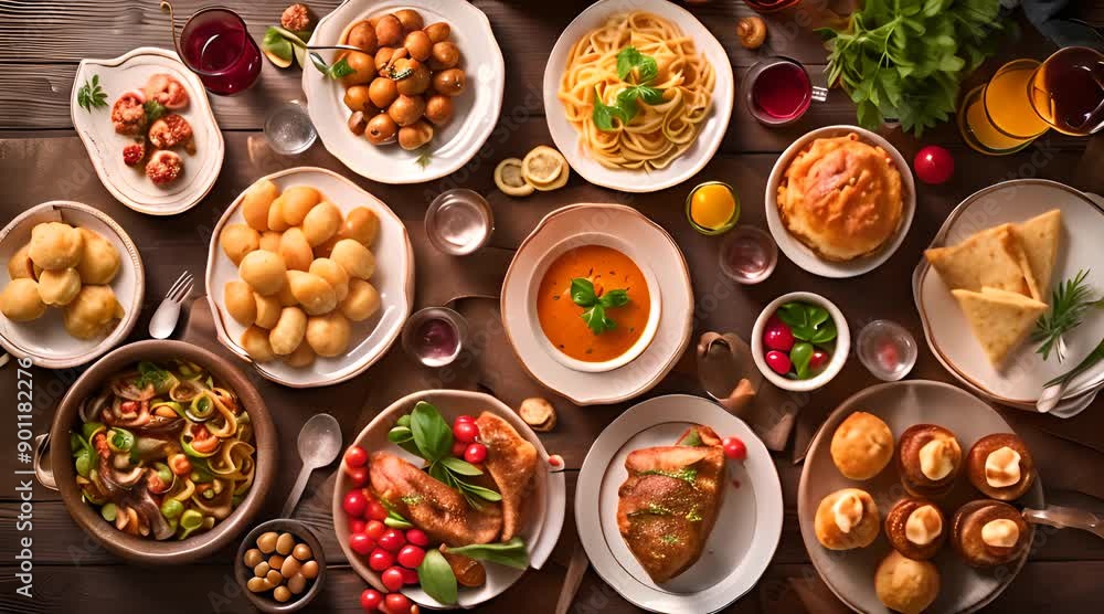 Delicious Dinner Party Table. European Cuisine and Drinks Delicious Dinner Party Table. European Cuisine and Drinks