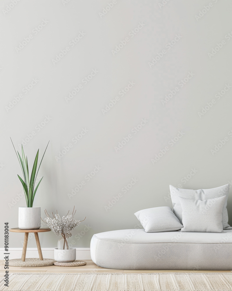 Serene minimalist apartment interiors with minimal furniture and relaxing decor. Serene minimalist apartment interiors with minimal furniture and relaxing decor.