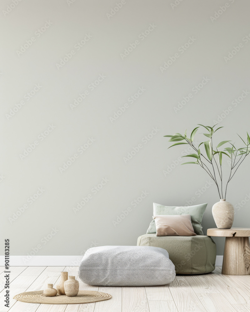 Serene minimalist apartment interiors with minimal furniture and relaxing decor. Serene minimalist apartment interiors with minimal furniture and relaxing decor.