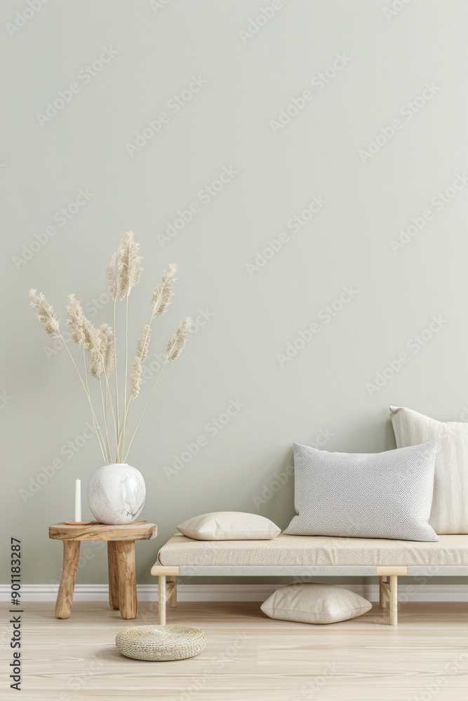 Serene minimalist apartment interiors with minimal furniture and relaxing decor. Serene minimalist apartment interiors with minimal furniture and relaxing decor.