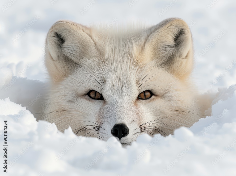 Obraz premium Closeup of a beautiful white arctic fox in the snow