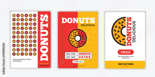 Healthy fast food menu or Donuts social media marketing banner post. Restaurant donuts online sale promotion web flyer or poster business icon