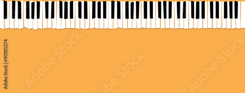 Abstract and artistic artwork featuring piano keys on a vibrant orange background