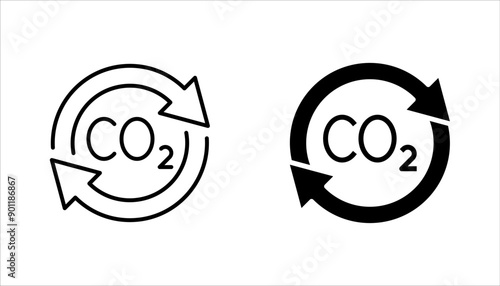 recycling co2 icon set, carbon circulation balance, offset or reduction emission, vector illustration on white background