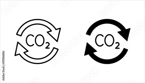 recycling co2 icon set, carbon circulation balance, offset or reduction emission, vector illustration on white background