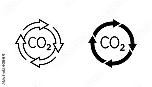 recycling co2 icon set, carbon circulation balance, offset or reduction emission, vector illustration on white background