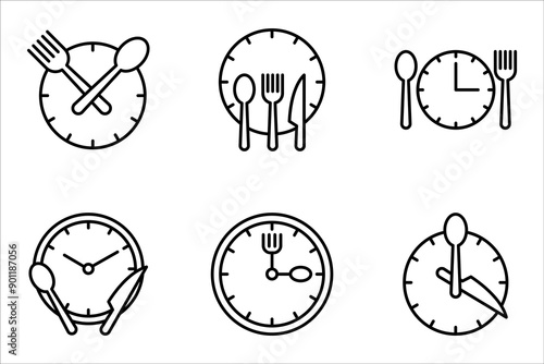 time eat lunch icon set, hour healthy food, diet fast concept, vector illustration on white background