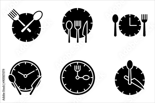 time eat lunch icon set, hour healthy food, diet fast concept, vector illustration on white background