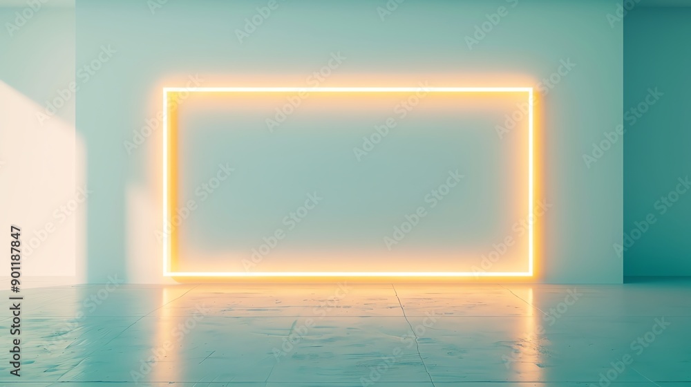 A minimalistic interior space with glowing neon frame, perfect for modern art displays and creative installations. A minimalistic interior space with glowing neon frame, perfect for modern art displays and creative installations.