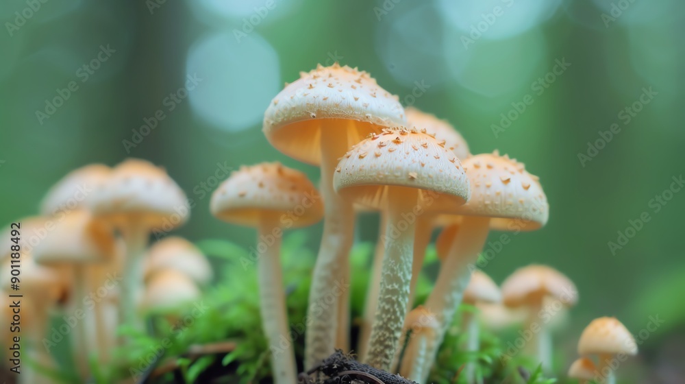 Fototapeta premium mushroom, macro, fungus, fungi, nature, delicate, grow, rich, dark, substrate, showcase, shape, texture, detail, group, harvest, moisture, woodland, wildlife, species, gourmet, micro, pattern, closeup