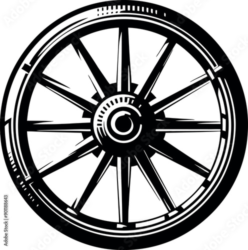 wagon vehicle old wheel vector illustration silhouette icon, ancient wheel isolated on transparent background
