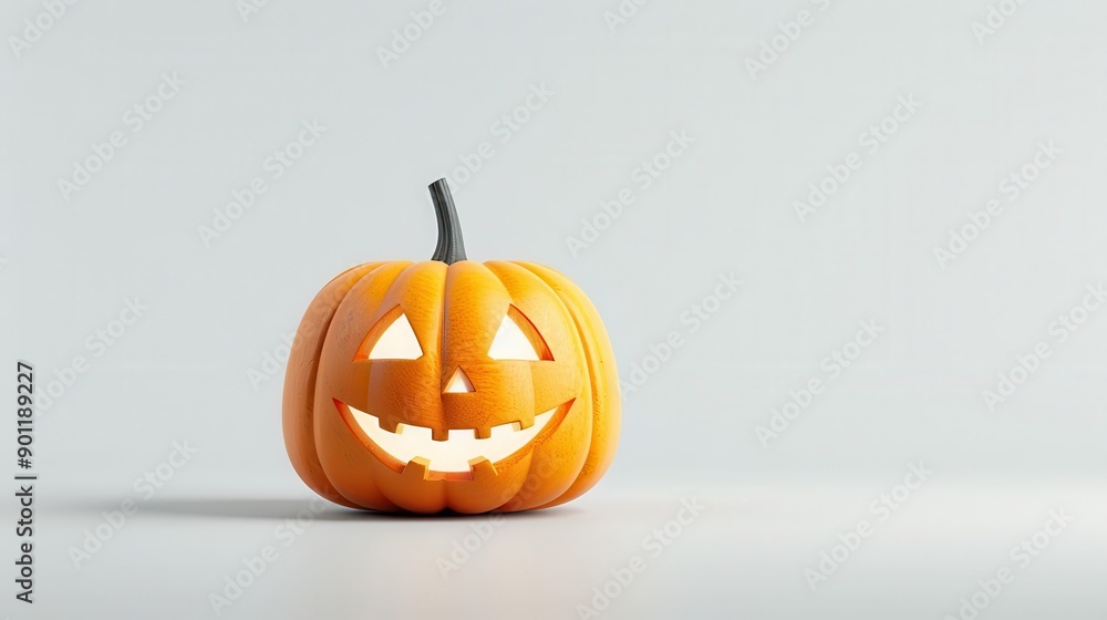 Smiling jack-o'-lantern with glowing eyes on a white background Smiling jack-o'-lantern with glowing eyes on a white background