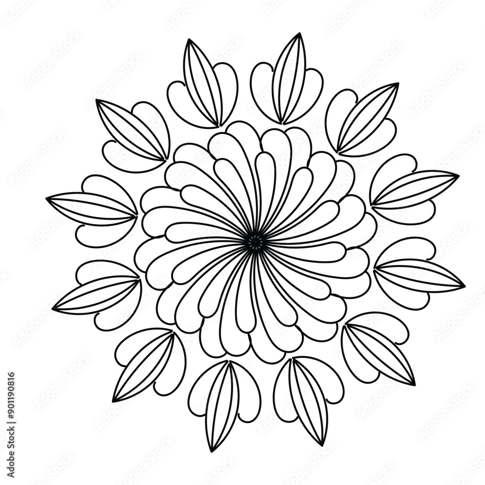 Circular pattern black and white floral ornamental mandala outline for coloring book pages Circular pattern black and white floral ornamental mandala outline for coloring book pages