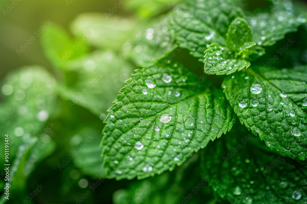 みずみずしいミントの葉のクローズアップ/Close-up of Fresh Mint Leaves/Großaufnahme von frischen Minzblättern みずみずしいミントの葉のクローズアップ/Close-up of Fresh Mint Leaves/Großaufnahme von frischen Minzblättern