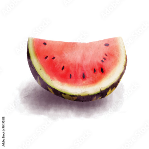 Slice of watermelon in watercolor style. This artwork captures the refreshing and juicy essence of watermelon, perfect for summer-themed designs, and food illustrations