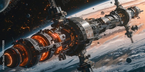 Fototapeta Naklejka Na Ścianę i Meble -  Earth's interior with space station