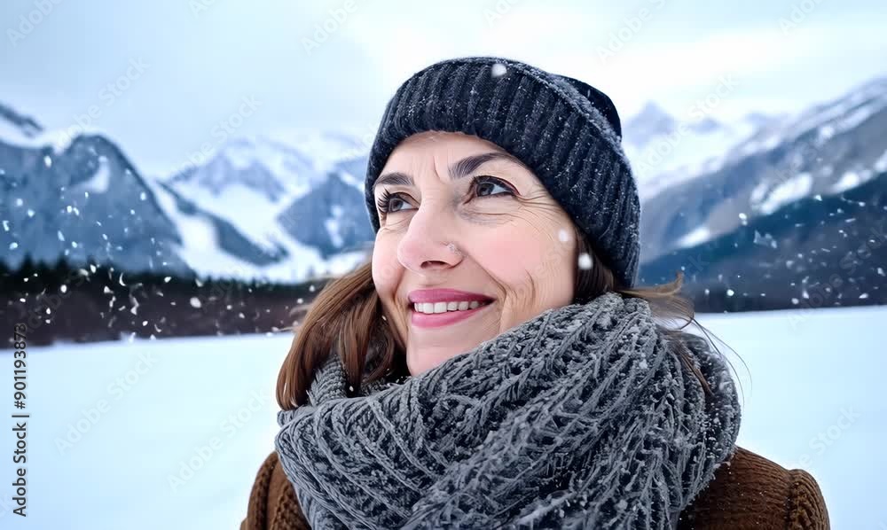 Portrait of a beautiful young woman in winter clothes smiling at the camera Portrait of a beautiful young woman in winter clothes smiling at the camera